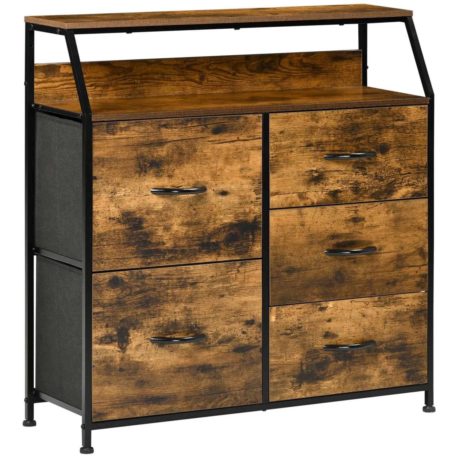 HOMCOM Industrial Drawer Chest 5 Drawers Dresser with Open Shelf in Brown 2