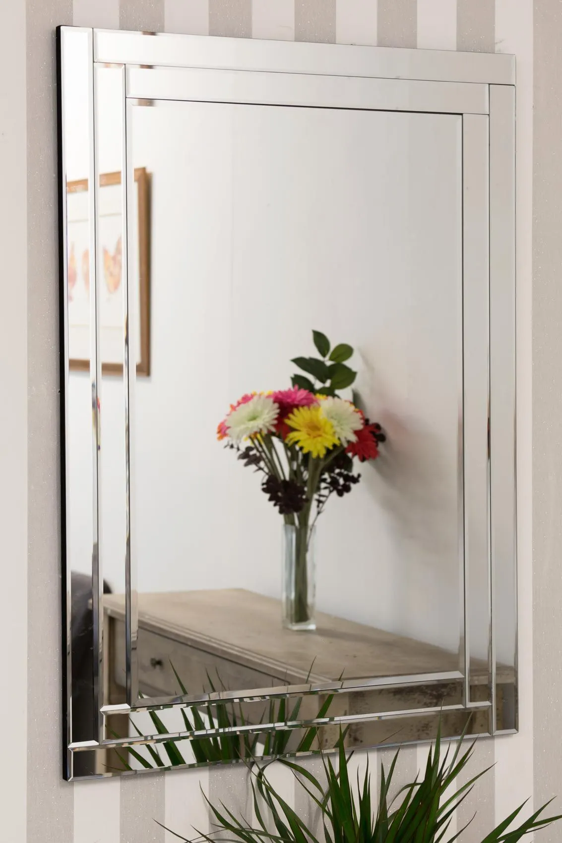 MirrorOutlet Luxford All Glass Bevelled Wall Mirror 100 x 70 CM in Silver