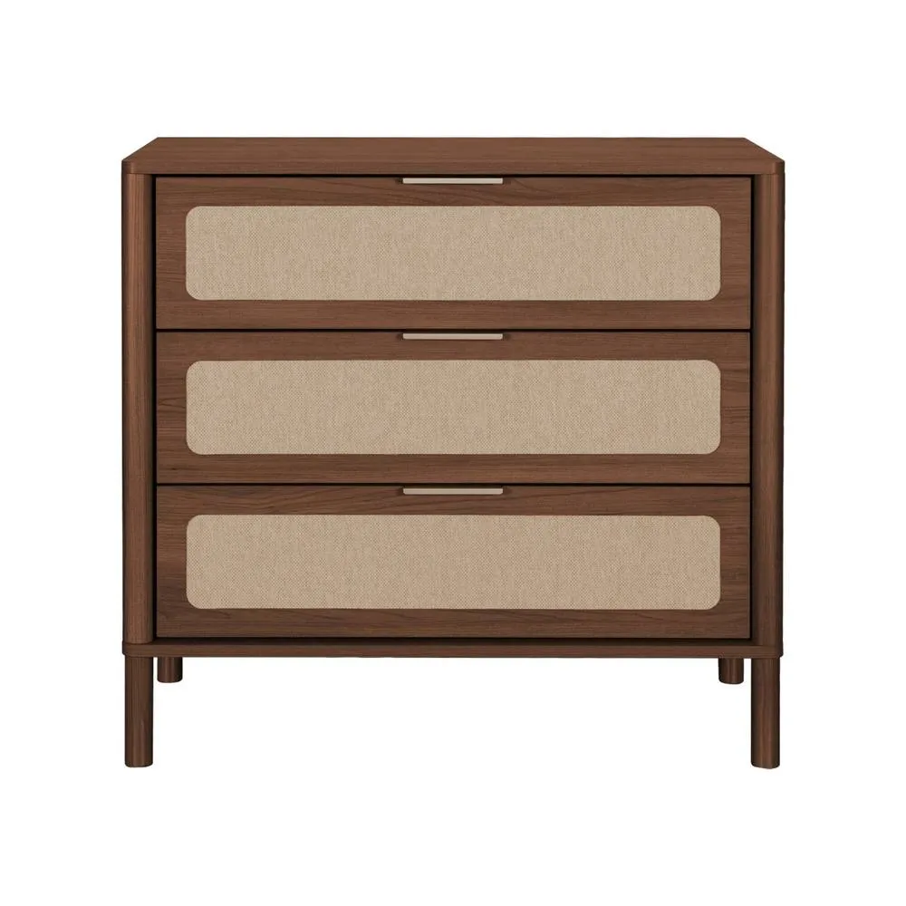 sweeek Vintage chest of drawers with wood decor & cane, 3 drawers in Dark Brown 4