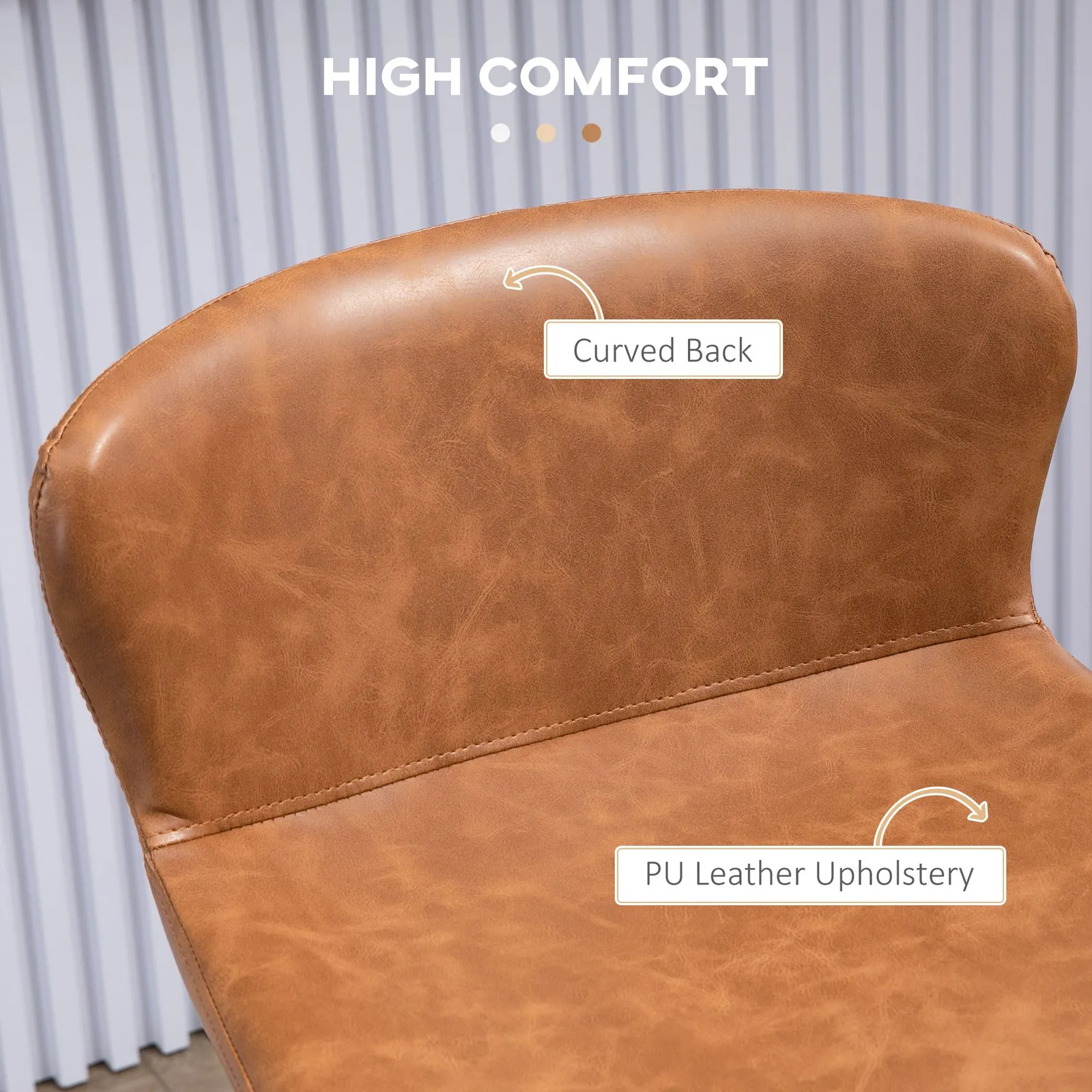 HOMCOM Bar Stools Set of 2 PU Leather Upholstered Kitchen Stools with Back in Brown 6