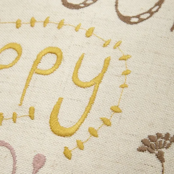 Scandi Happy Place Embroidered Ochre Cushion 3