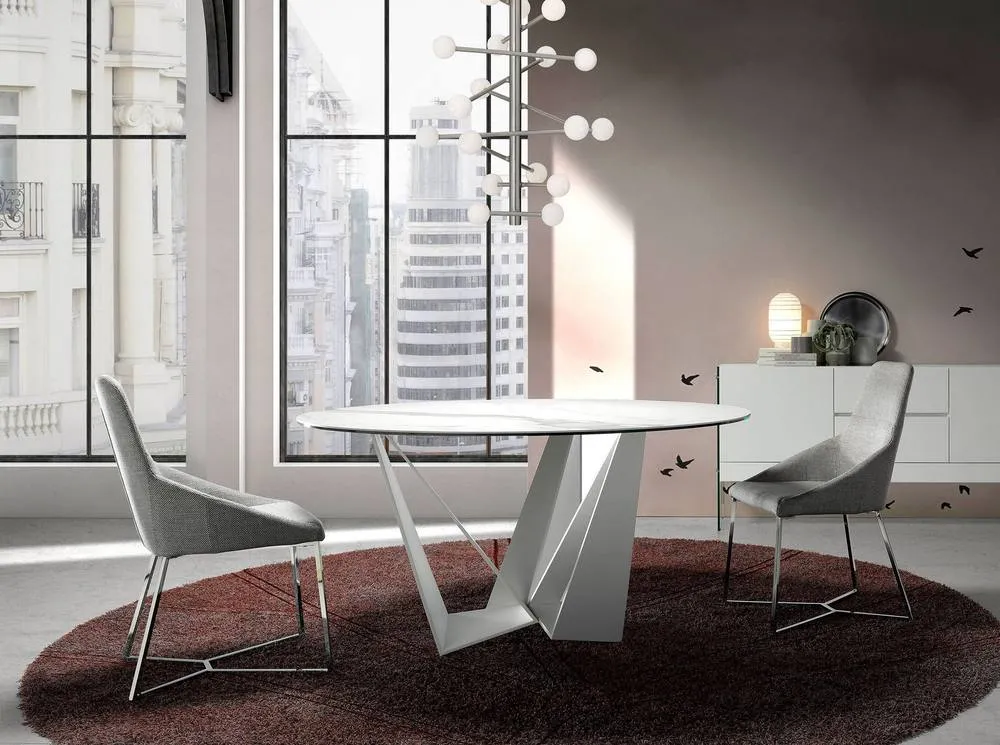 Angel Cerda Grey Fabric Dining Chair Chrome-Plated Legs 6
