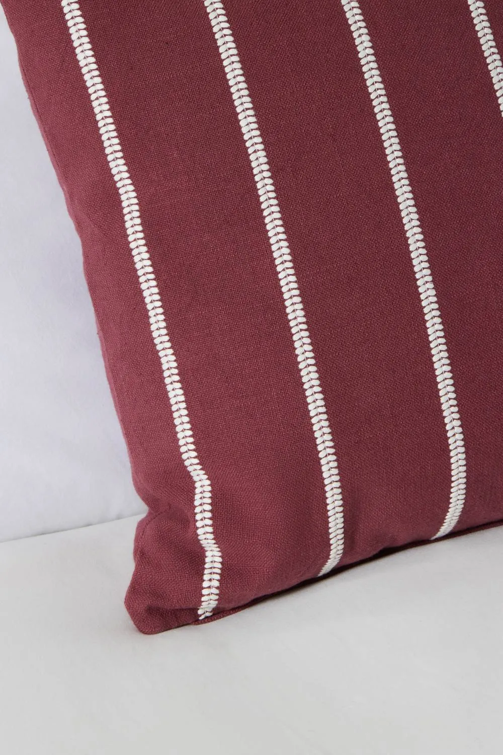 BHS Embroidered Stripe Cushion in Red 2