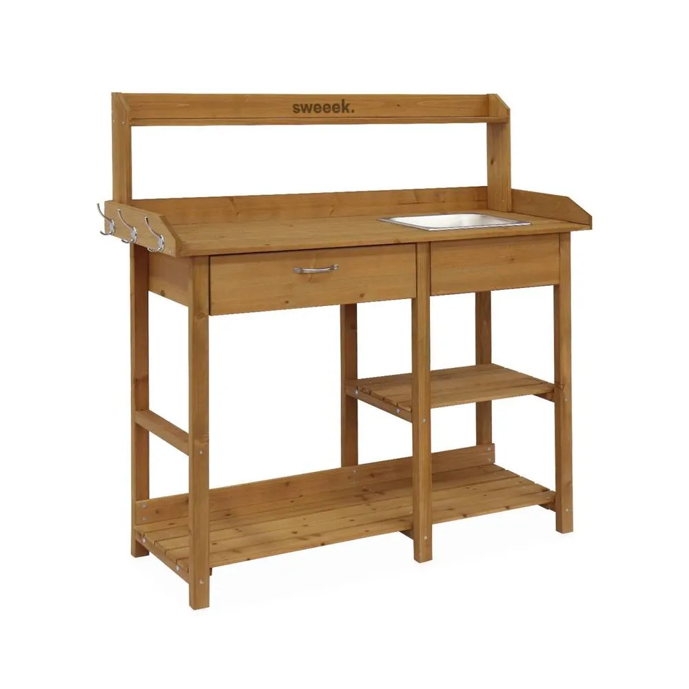 sweeek Wooden potting table in Brown 2