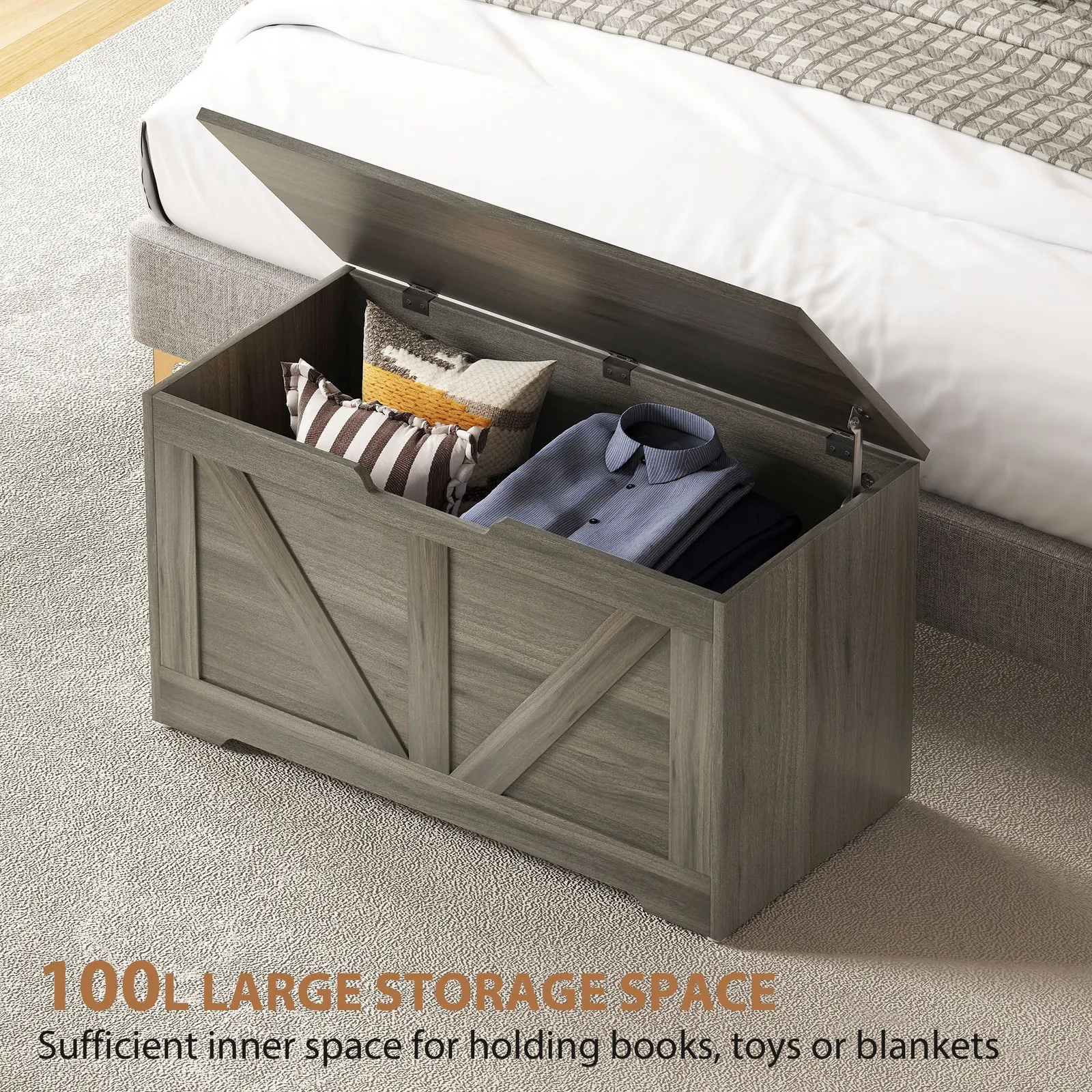 HOMCOM Storage Trunk with Safety Hinge, 80cm, Charcoal Grey in Dark Grey 4