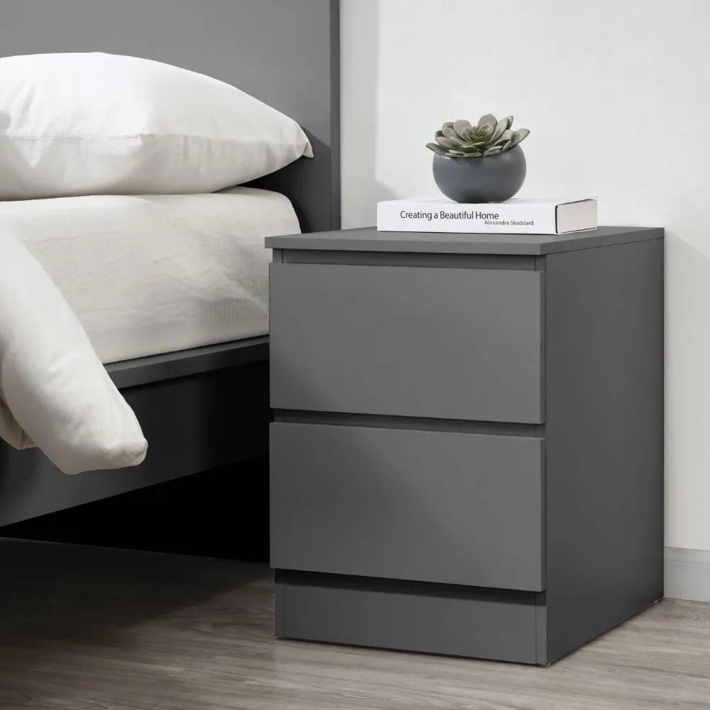 Oslo - 2 Drawer Bedside Table - Grey - Wooden - Happy Beds 1