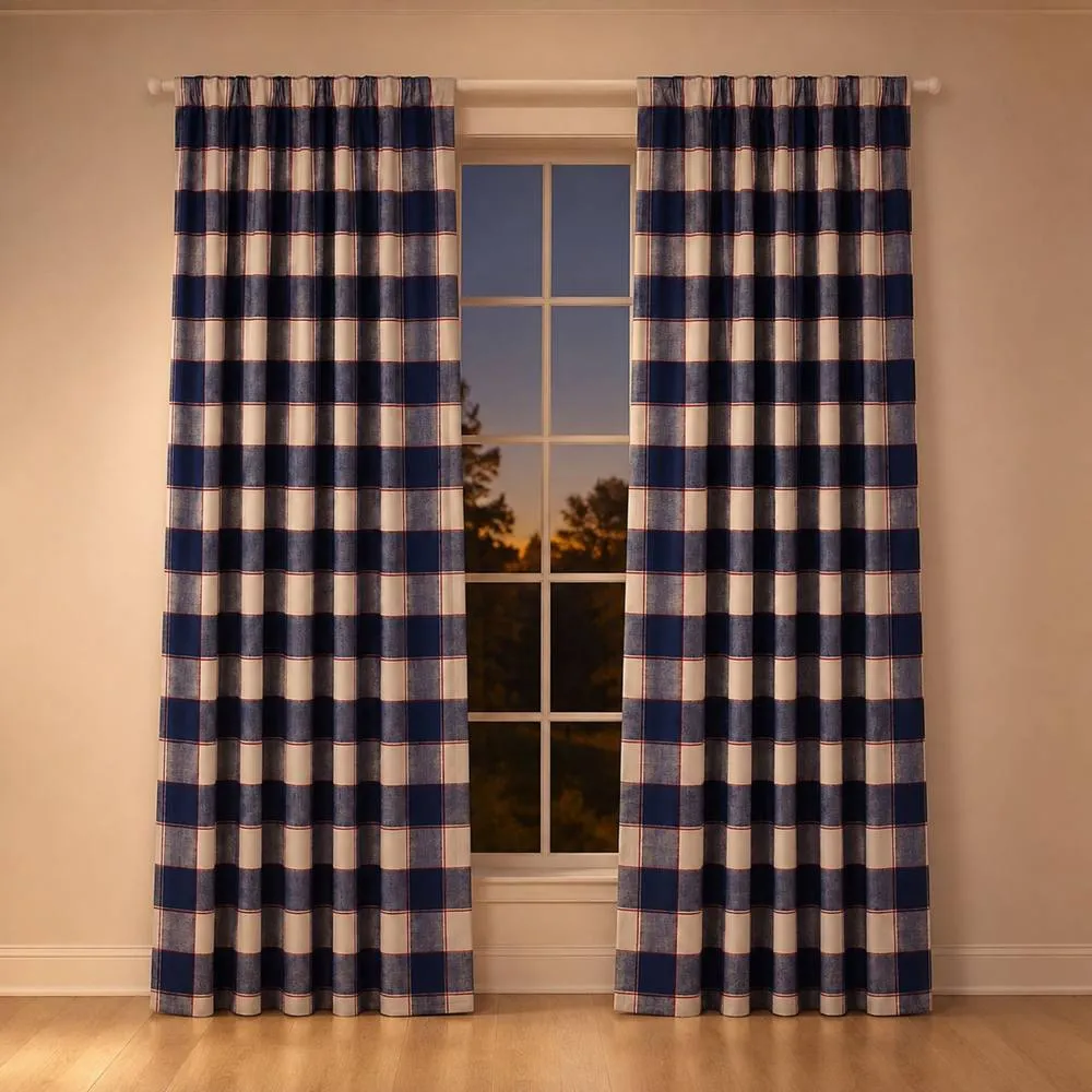 Smart Living Gingham Check Curtains Pair with Tie Backs - Classic Checked Print in Blue 2