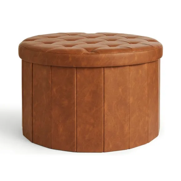 Faux Leather Large Round Ottoman 3