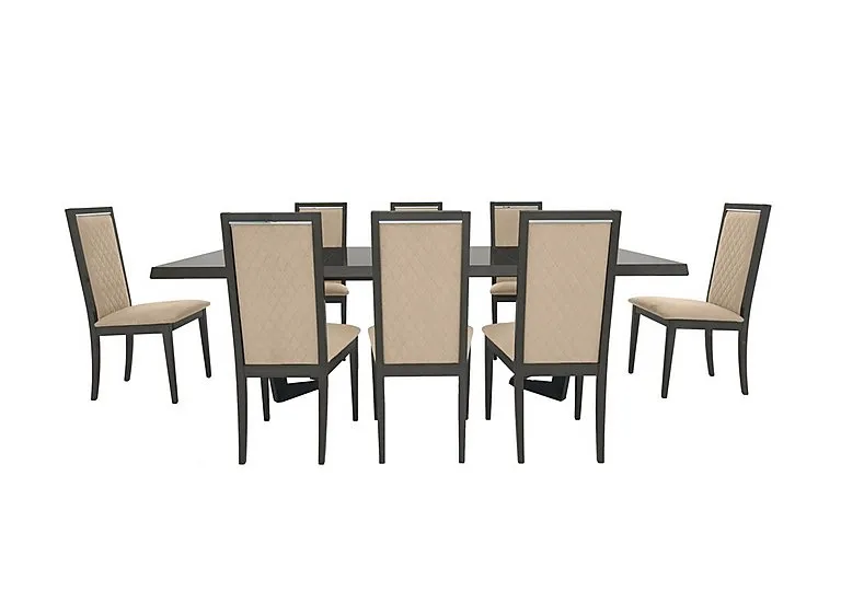 Palazzo 200cm Extending Dining Table in Silver Birch with 8 Rombi Chairs - Aquos Cream