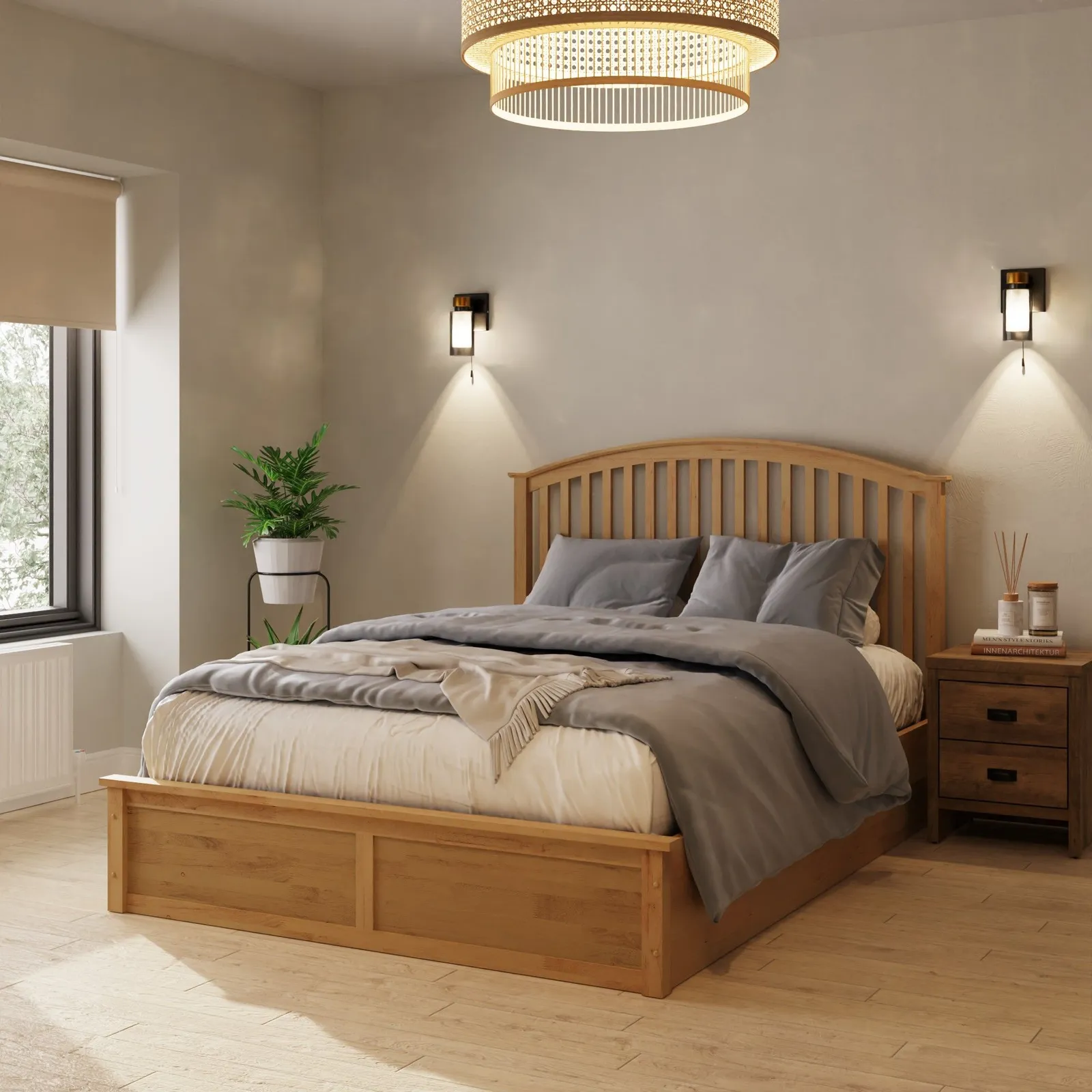 GFW Madrid Wooden Ottoman Storage Bed in Light Oak