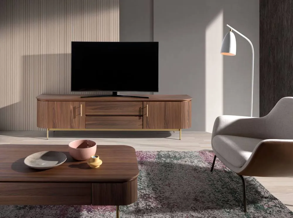 Angel Cerda Walnut TV Stand with Gold Polished Steel Legs 3