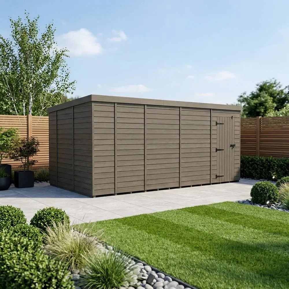 Buttercup Farm 17ft x 10ft Composite Pent Garden Shed Single Door No Windows in Grey 2