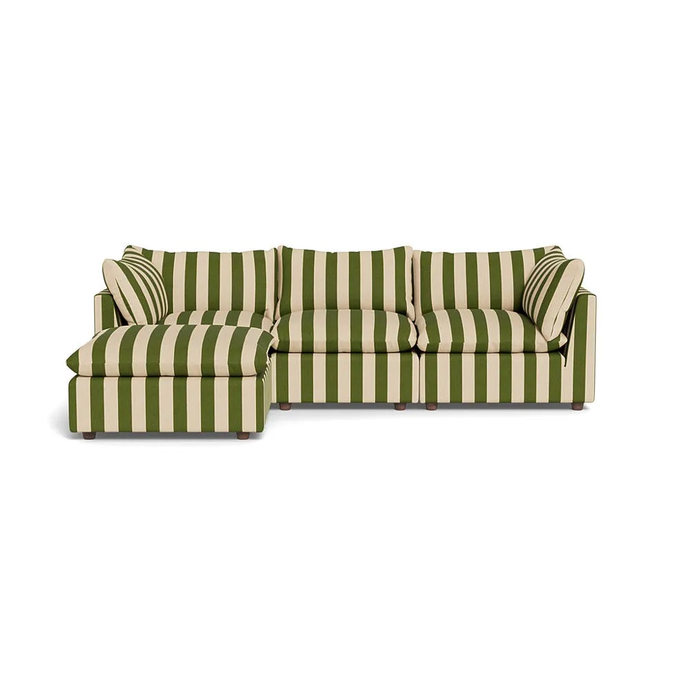 Heal's Astrid Left Hand Facing Corner Sofa Capelo Linen-Cotton Stripe Green Walnut Stained Feet 1