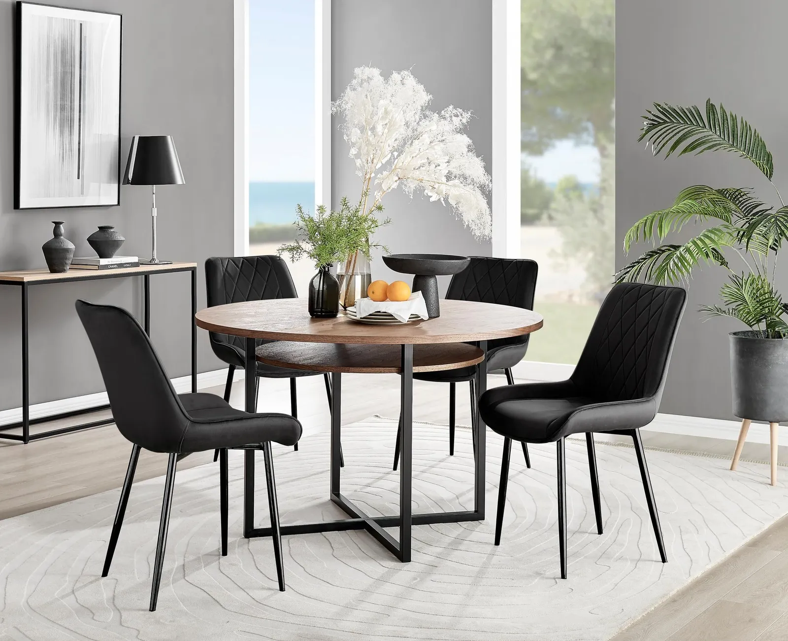 FurnitureboxUK Adley Brown Wood Storage Dining Table & 4 Pesaro Black Leg Chairs 1