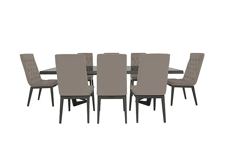 Palazzo 200cm Extending Dining Table in Silver Birch with 8 Capitonne Buttoned Chairs - Scarlet Taupe