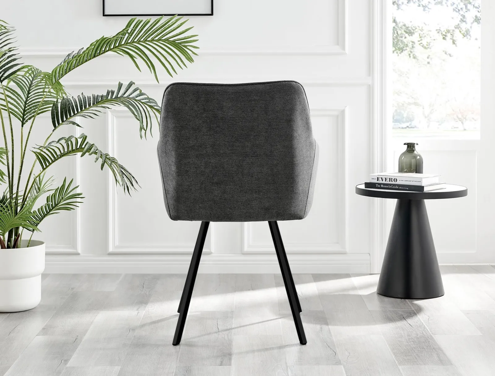 FurnitureboxUK Set of 2 Falun Deep Padded Dining Chairs Upholstered in Soft & Durable Fabric With Black Legs in Dark Grey 6