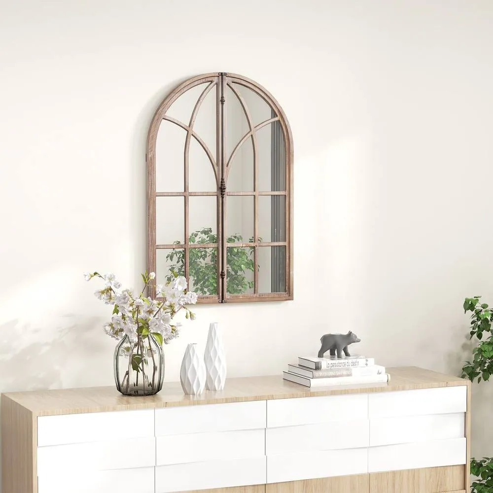 Costway Arched Window Pane Mirror Farmhouse Wall Mounted Decorative Mirror in Natural 5