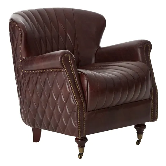 Sadalmelik Leather Winged Armchair In Coffee Brown
