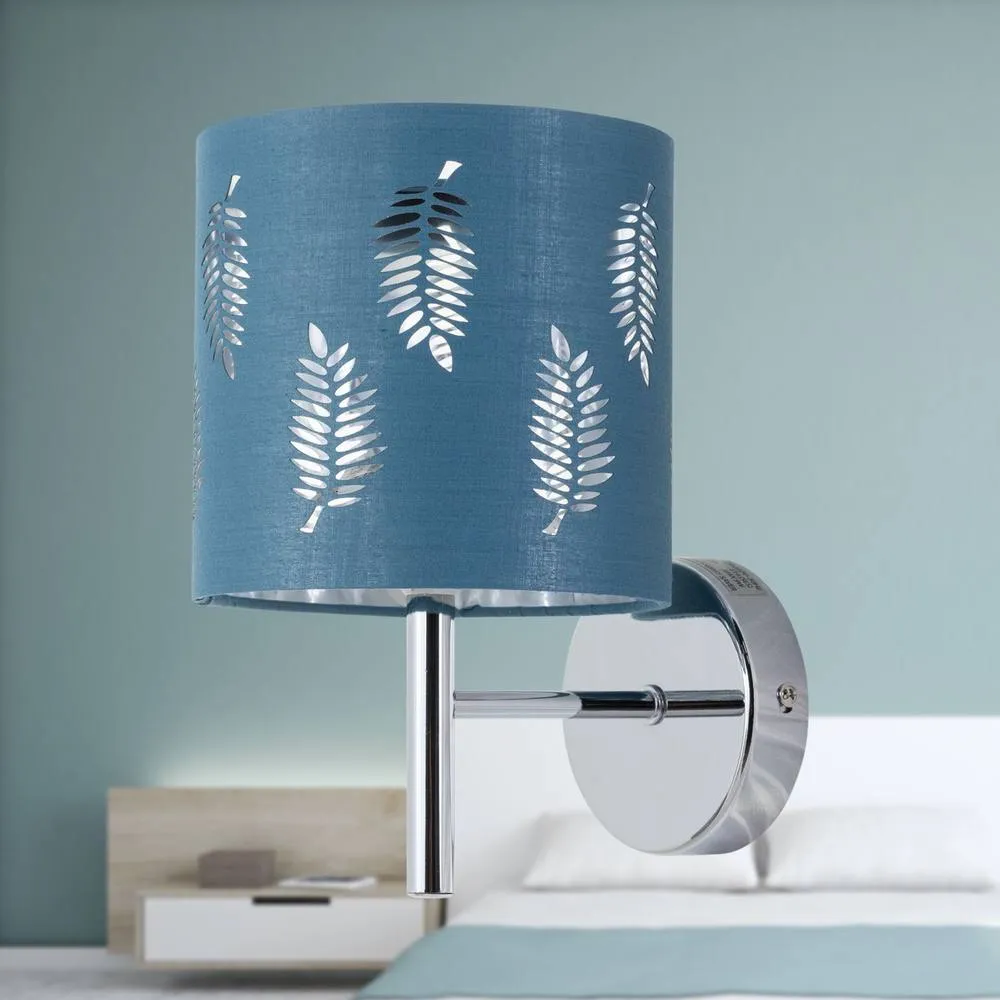 First Choice Lighting Set of 2 Brea - Chrome Wall Lights with Teal Fern Shades in Silver 4