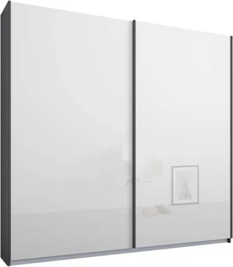 Malix 2 door 181cm Sliding Wardrobe, Graphite Grey frame,White Glass doors , Classic Interior