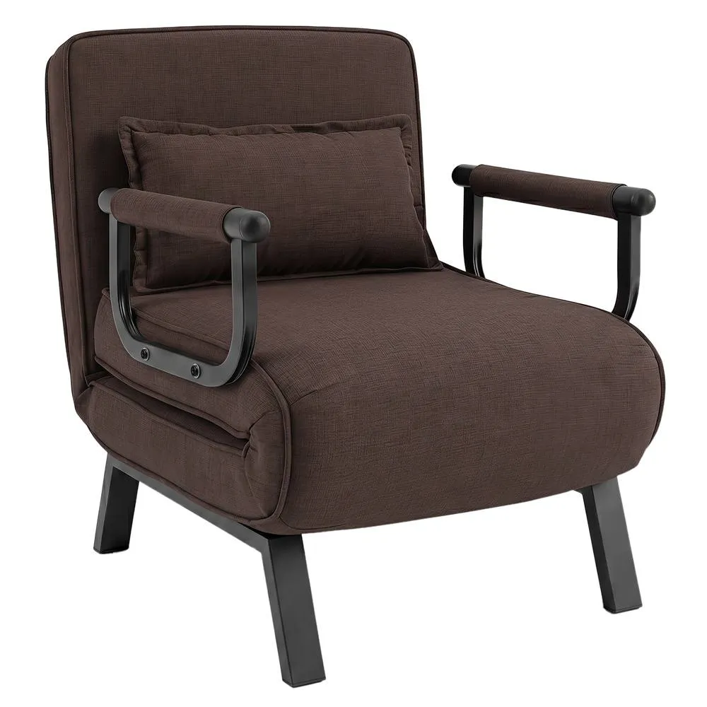 Costway Convertible Sleeper Chair Folding Sofa Bed with Adjustable Backrest in Brown
