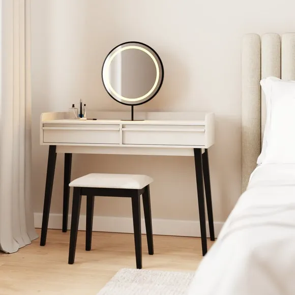 Phoebe Dressing Table with Round LED Mirror and Stool 3