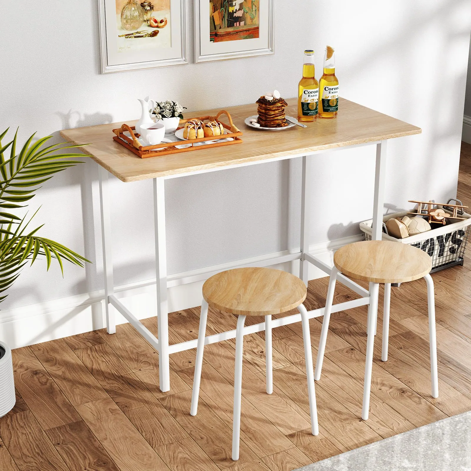 Costway 3-Piece Wooden Dining Set Kitchen Table & 2 Chairs in White 3