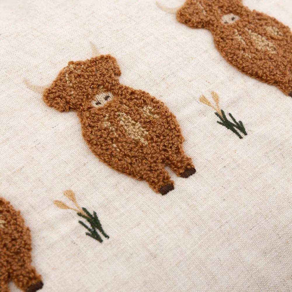 Wylder Ramble Highland Cows Tufted Cushion in Off-White 5