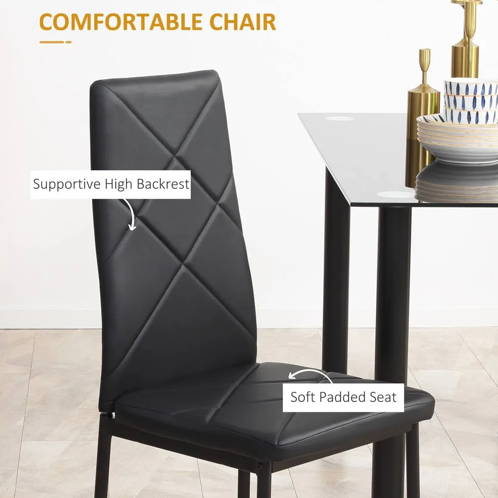 HOMCOM Dining Table & Chairs Set 4 with Padded Seat & Tempered Glass in Black 5