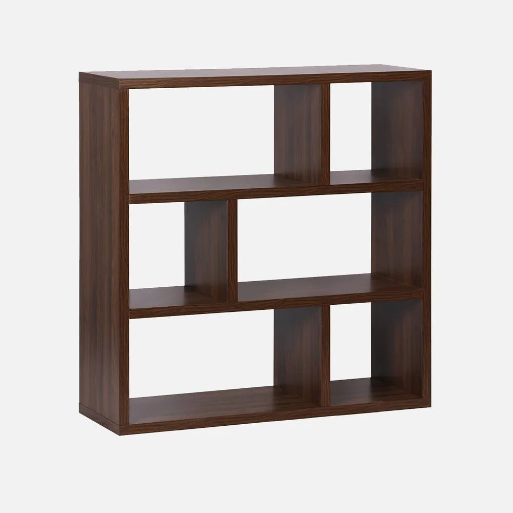 sweeek 3-tier Asymmetrical Bookshelf With 6 Compartments in Dark Brown