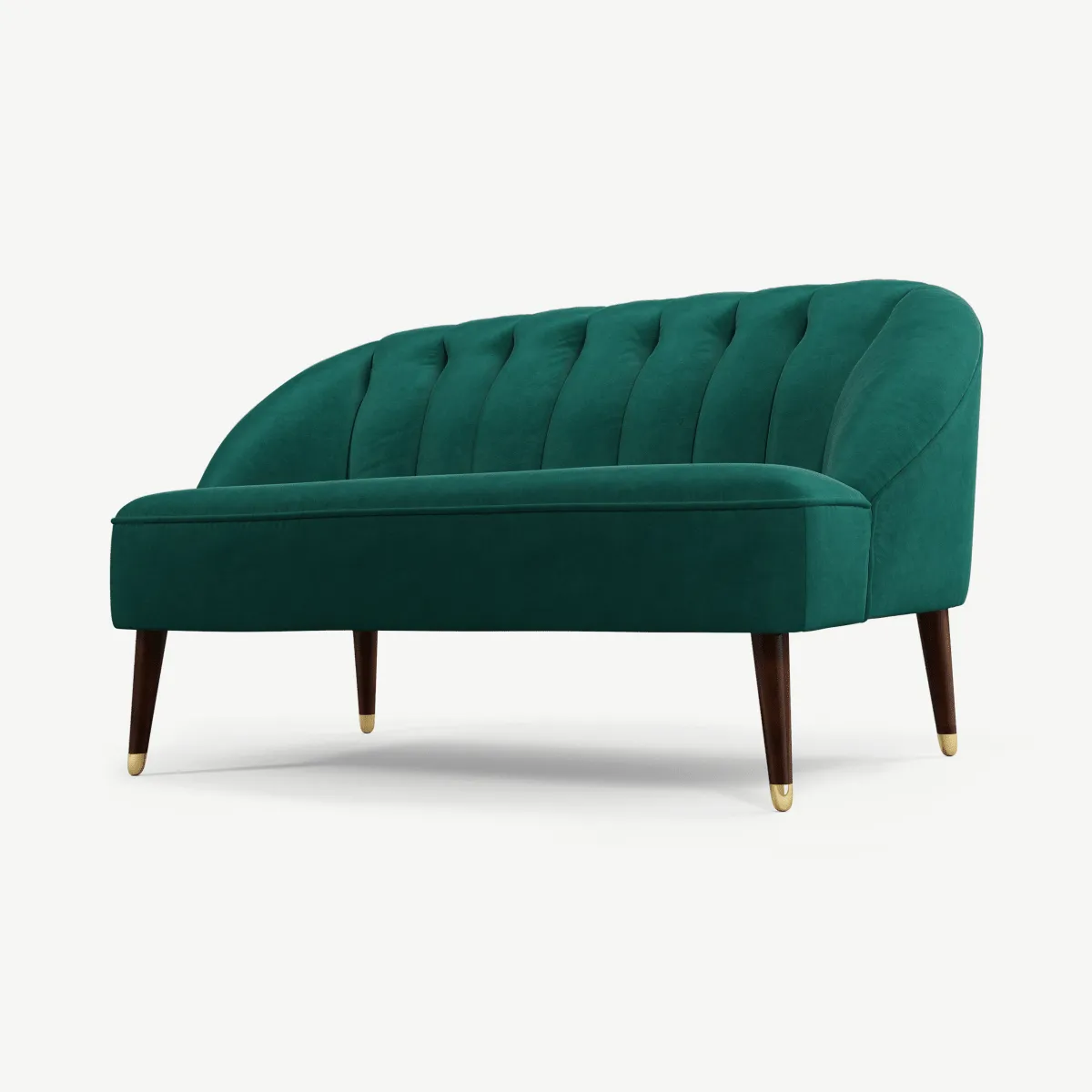 Margot 2 Seater Sofa, Teal Cotton Velvet with Dark Wood Brass Leg
