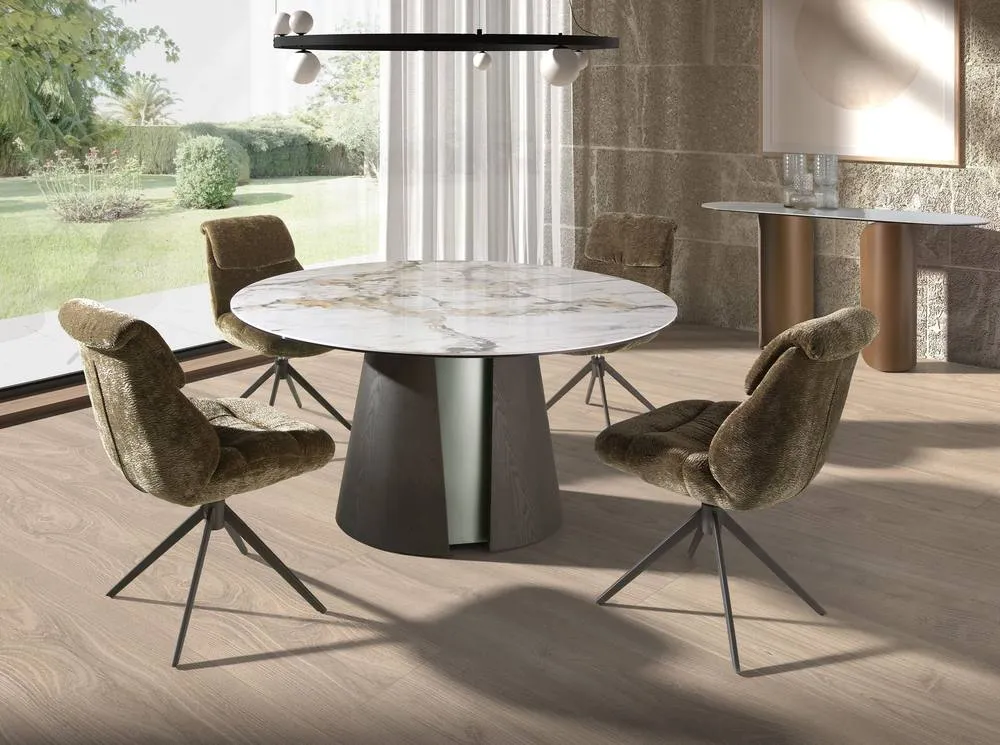 Angel Cerda Olive-Green Velvet Swivel Dining Chair with Stainless-Steel Legs in Olive 4