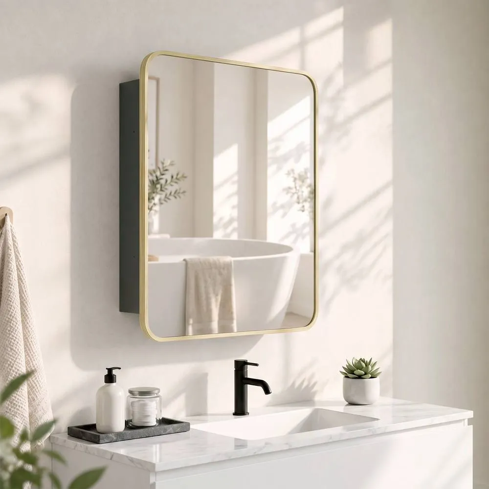 HOMCOM Bathroom Medicine Mirror Cabinet, Bathroom Wall Cabinet in Natural 2