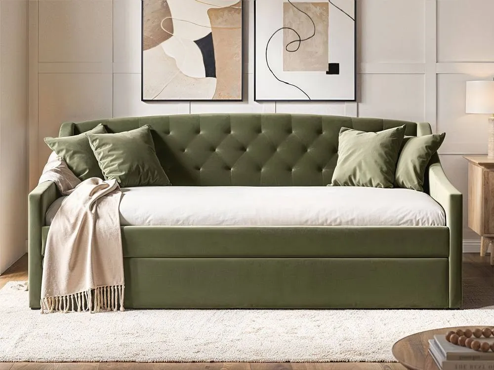 Flair Aurora Velvet Daybed with Trundle in Green 2
