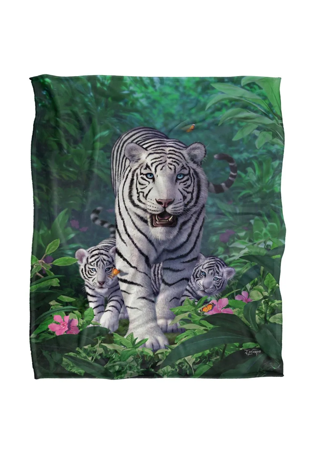 JQ Licensing Jlo White Tiger & Cubs Silky Touch Super Soft Throw Blanket 152 X 127 cm