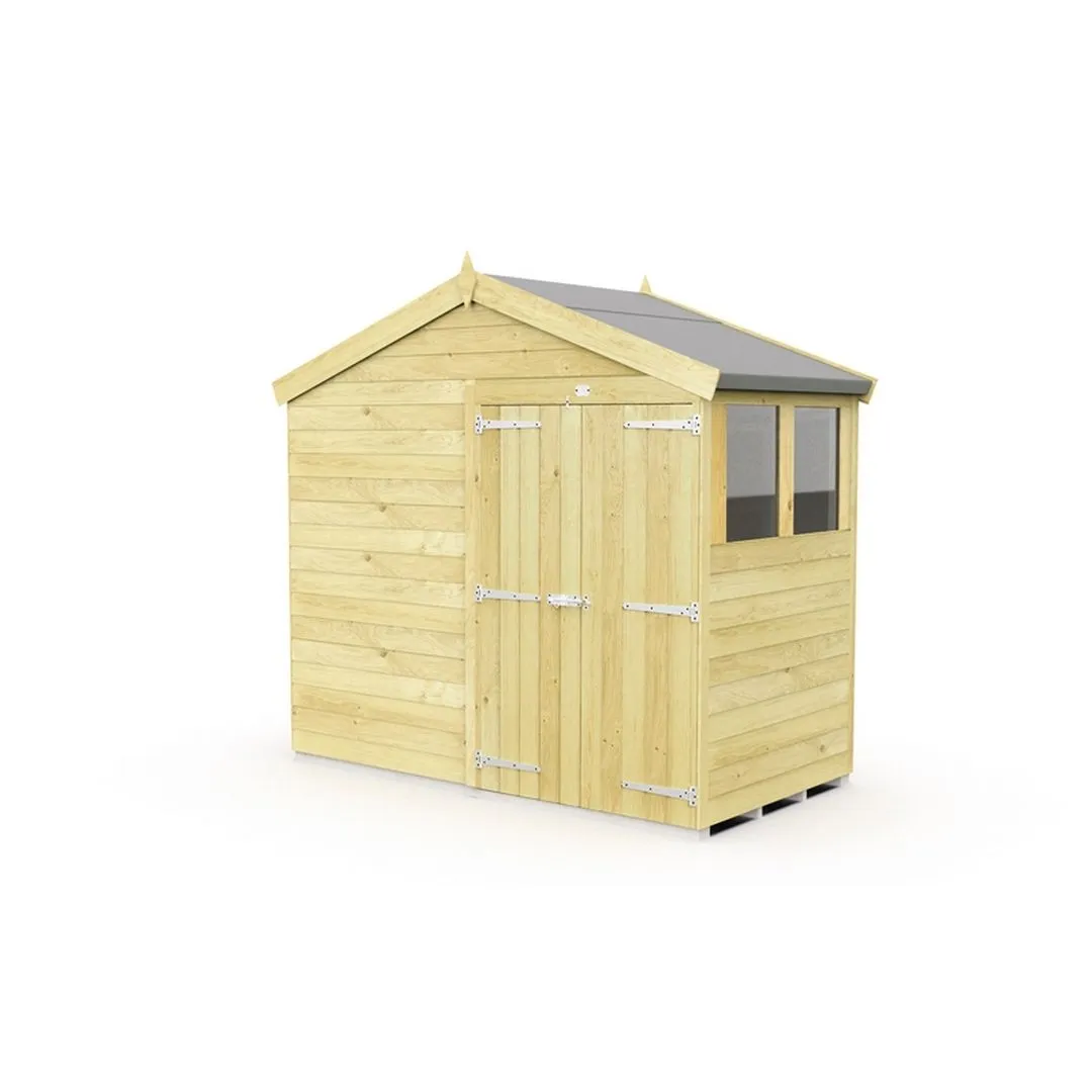 Buttercup Farm 8 x 4 Feet Apex Shed - Double Door W/ Windows - L127 x W231 x H217 cm in Brown