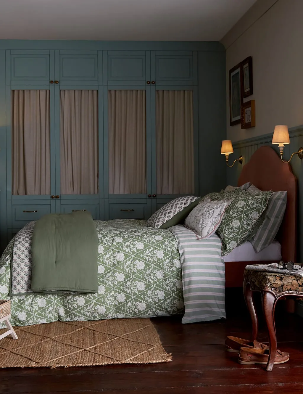 Joules Pure Cotton Juliette Stamp Bedding Set Green Mix