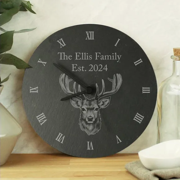 Personalised Stag Slate Wall Clock 3