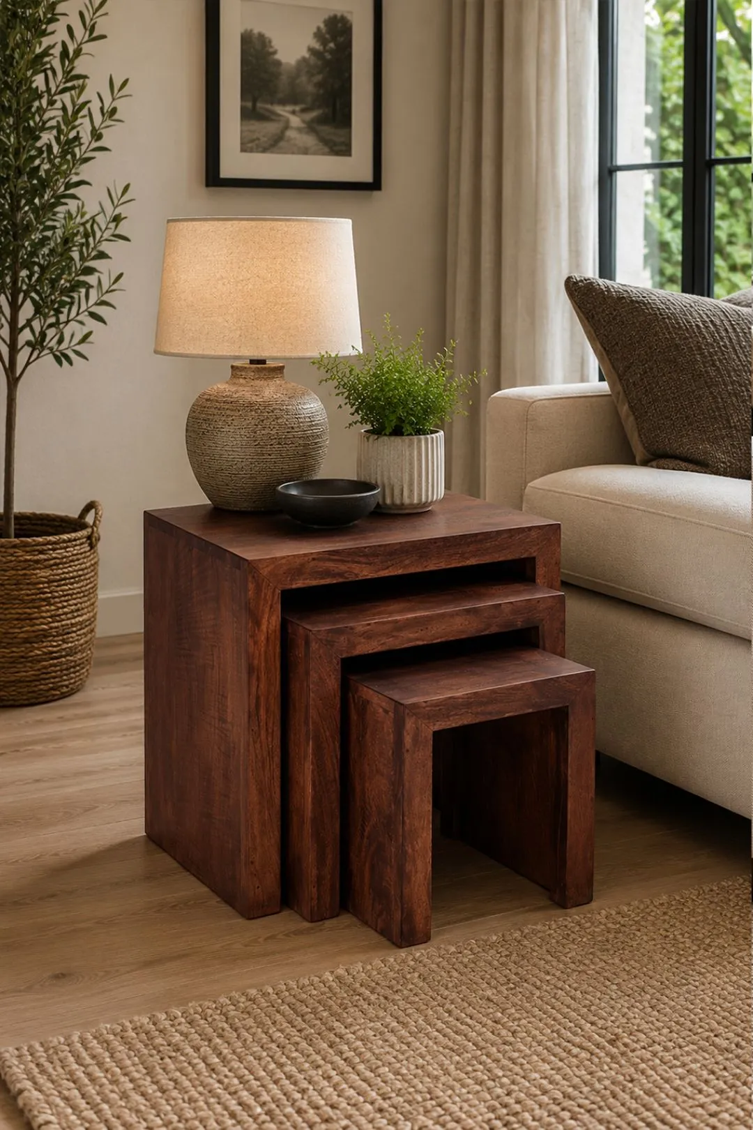 IH Design Duvid Mango Nest of 3 Tables in Brown