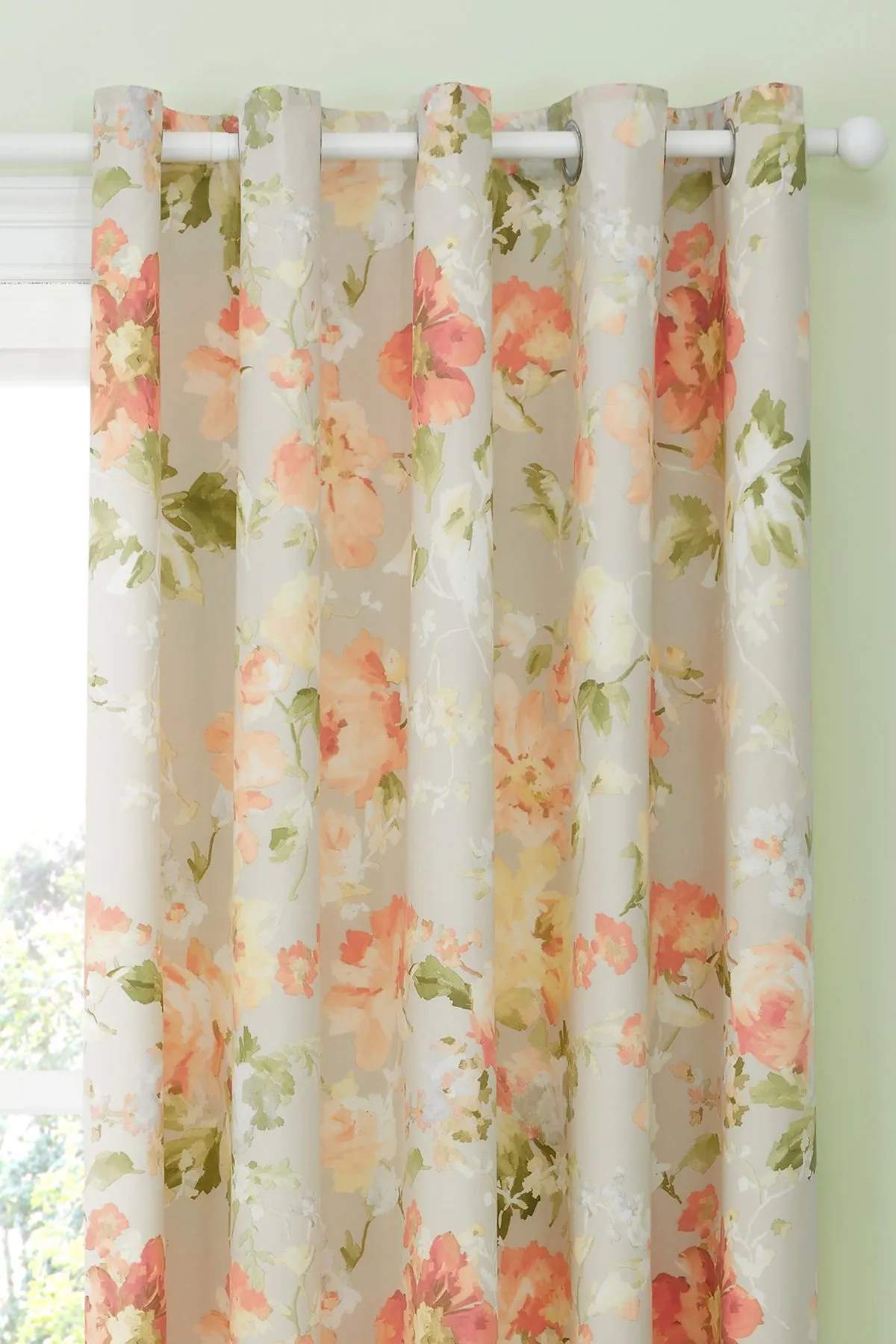 Dreams & Drapes 'Florette' Hand Painted Floral Print Light Filtering Eyelet Curtains in Natural 2