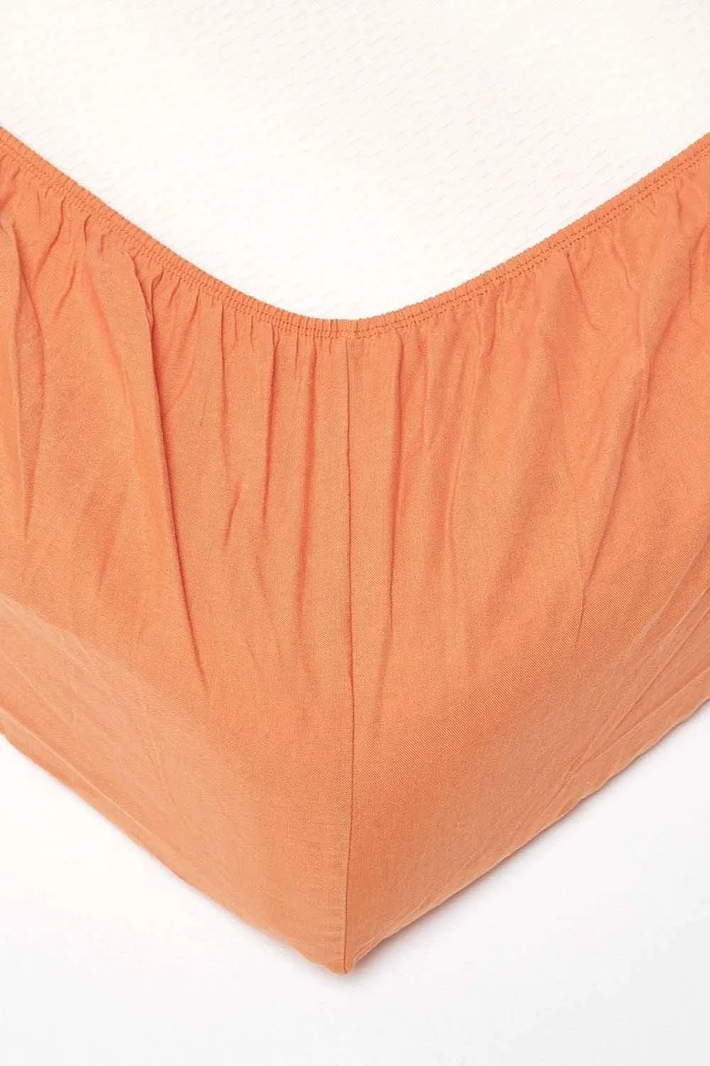 Homescapes Luxury Soft Plain Linen Deep Fitted Sheet 18 inch Deep in Burnt Orange 2