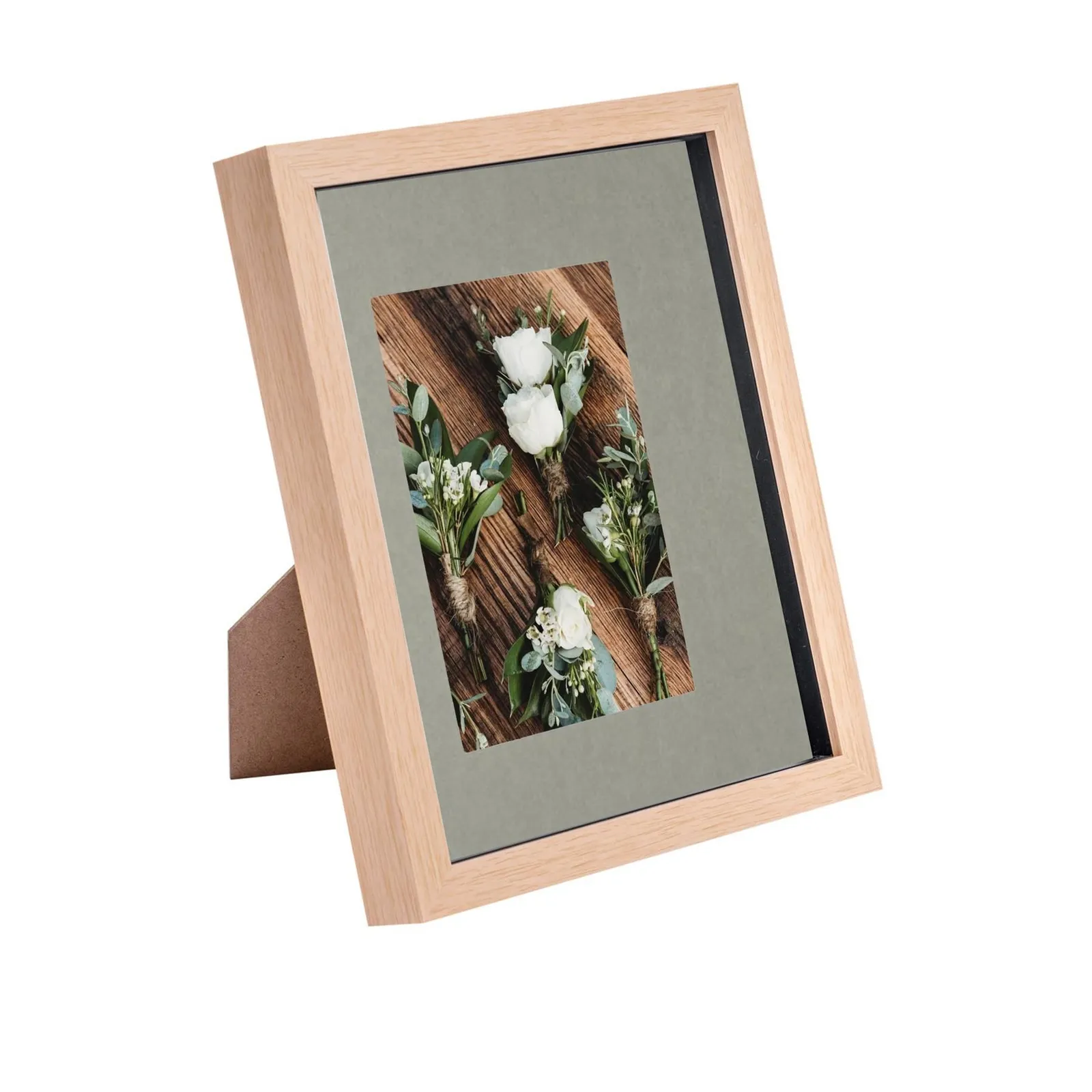 Nicola Spring 3D Box Photo Frame - 8 x 10" with 4 x 6" Mount - Ivory Mount in Light Brown