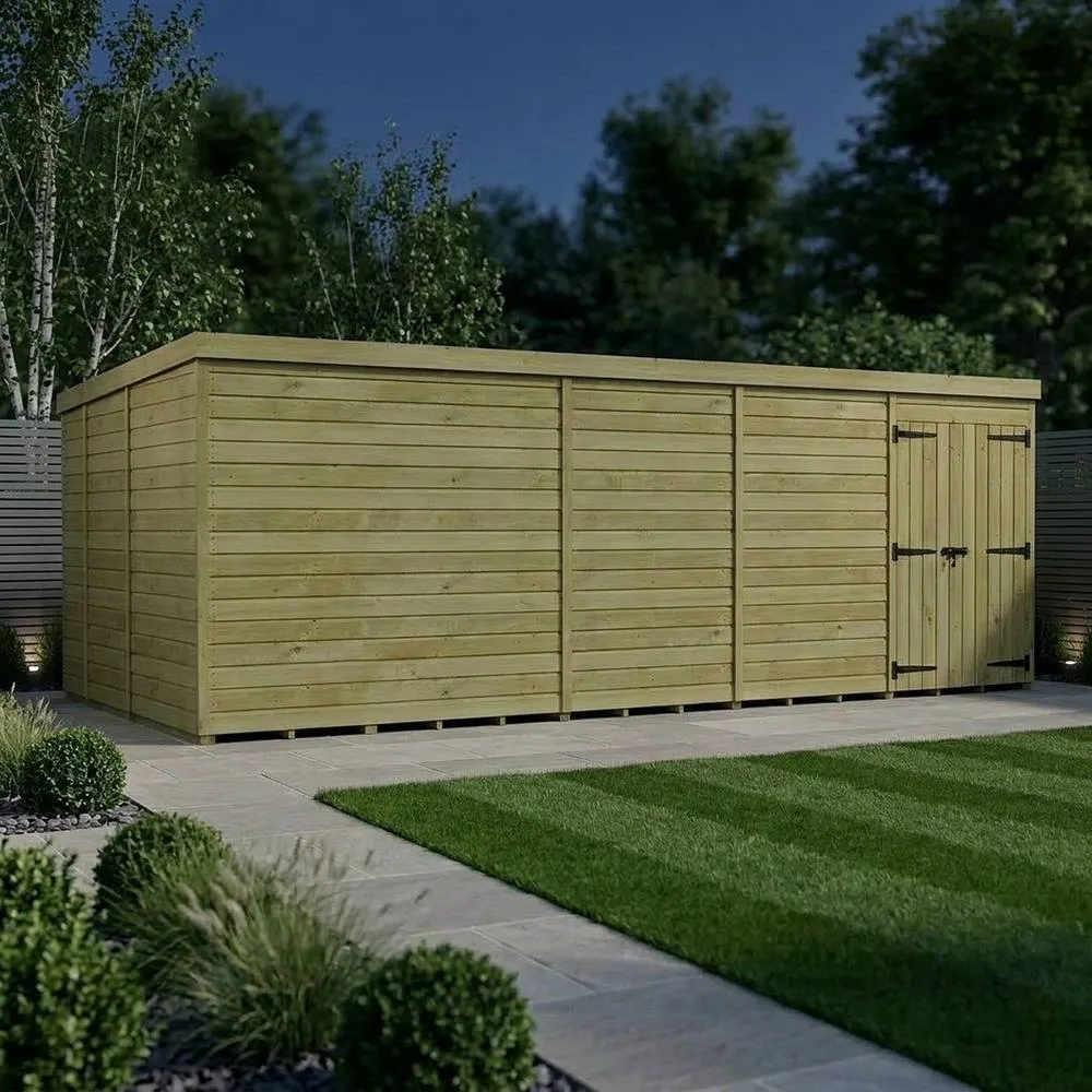 Buttercup Farm 19ft x 9ft Pent Garden Shed Double Door No Windows - Timber in Brown 3