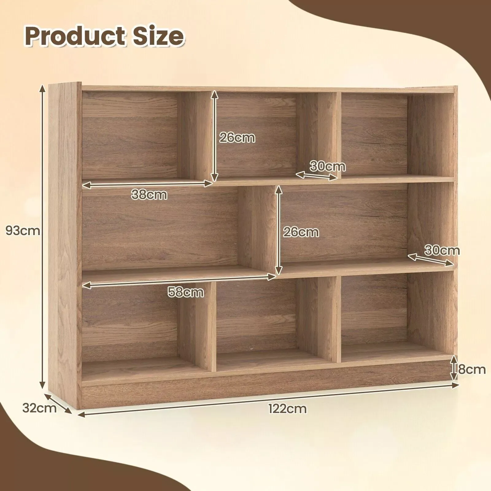 Costway Wood Storage Cube Bookcase 3 Tier 8 Cube Open Shelf Storage Cabinet in Natural 2