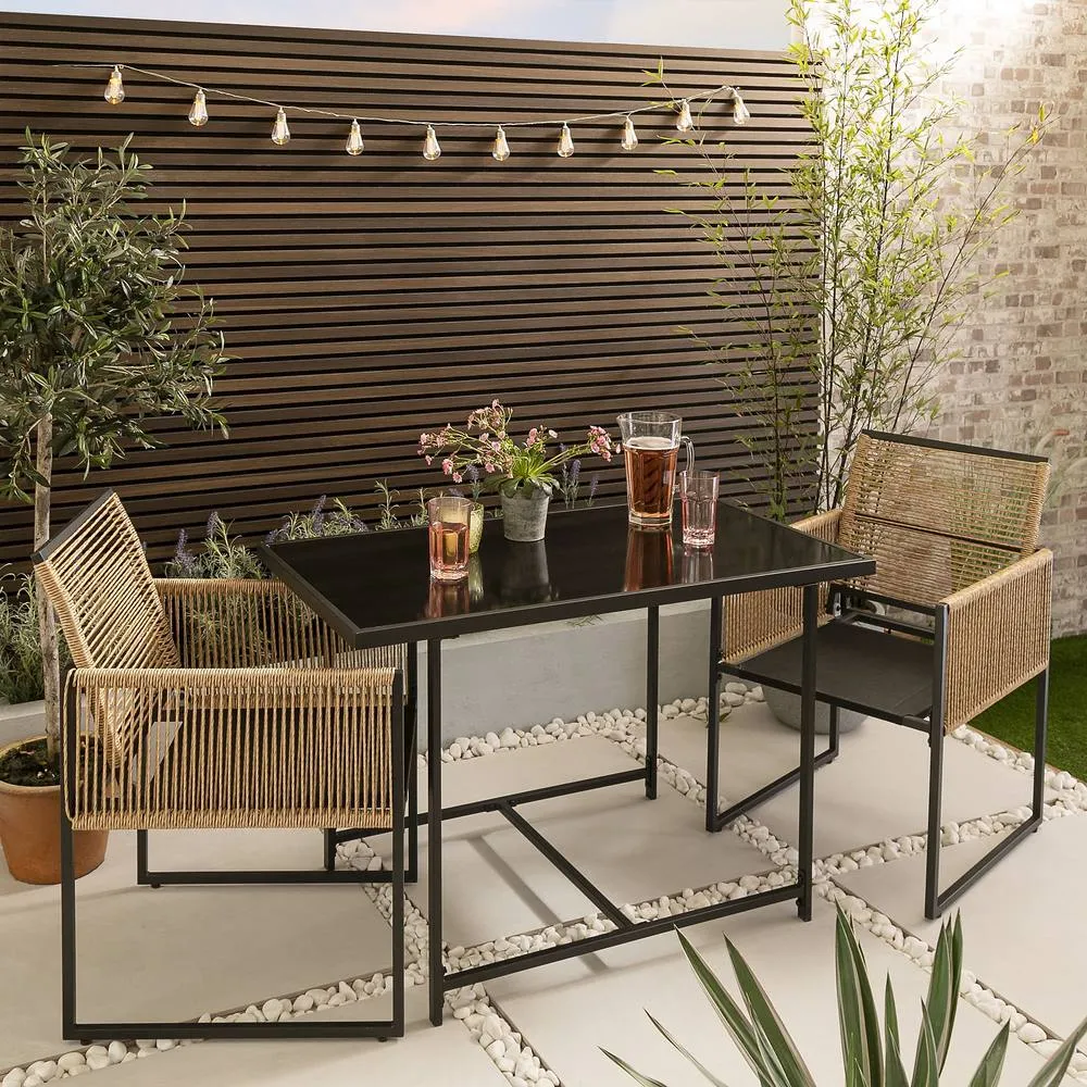 Nöa and Nani Jari Garden Table with 2 Armchairs in Black & Rattan