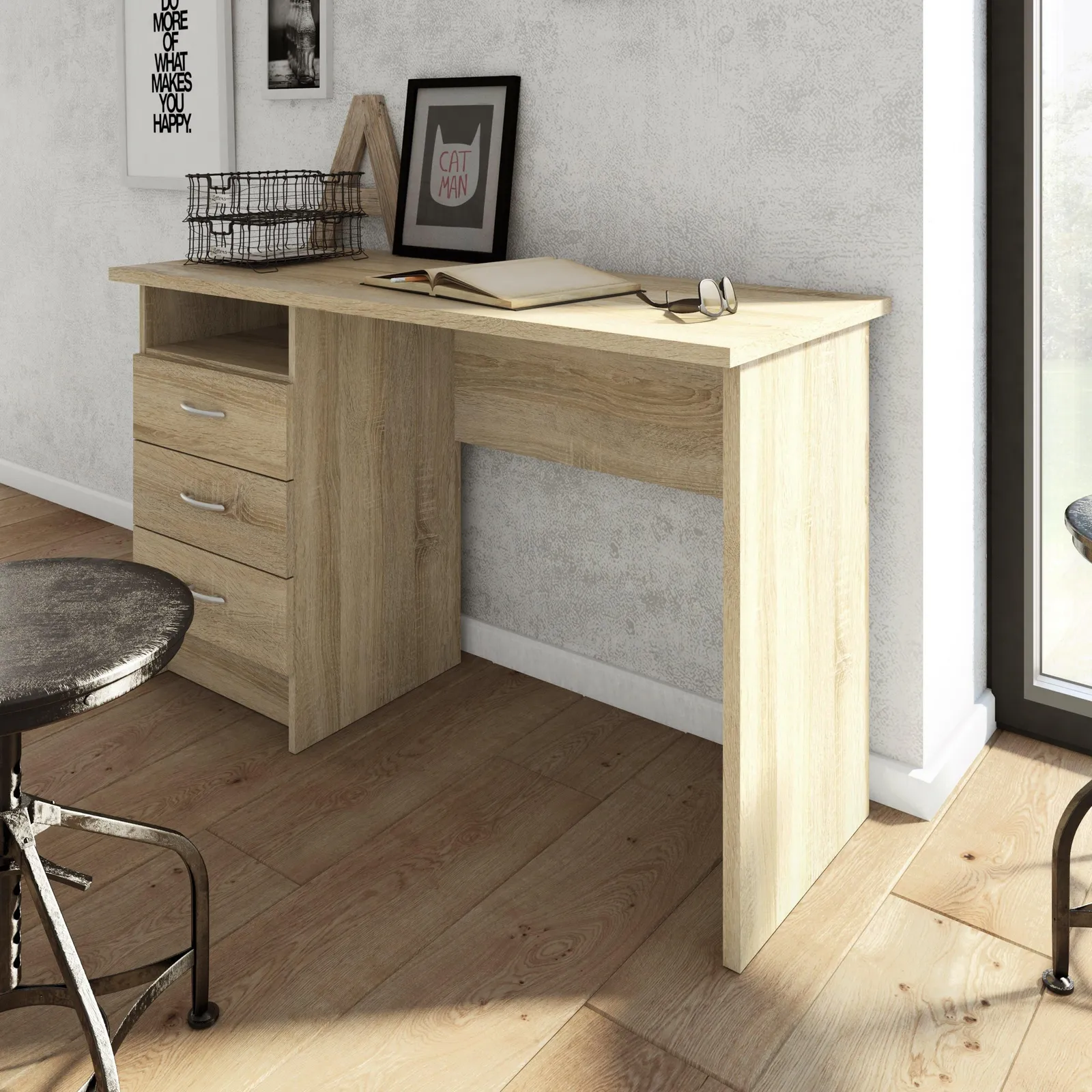 Furniture To Go Function Plus Desk 3 Drawers in Light Oak 5