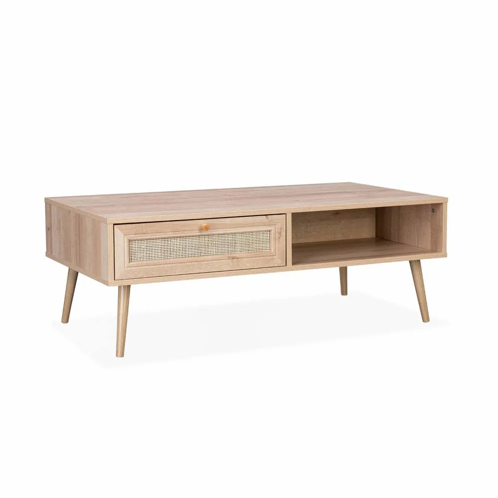 sweeek Coffee table with wood & cane effect in Beige 2