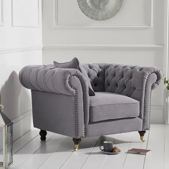Holbrook Chesterfield Sofa Chair In Grey Linen