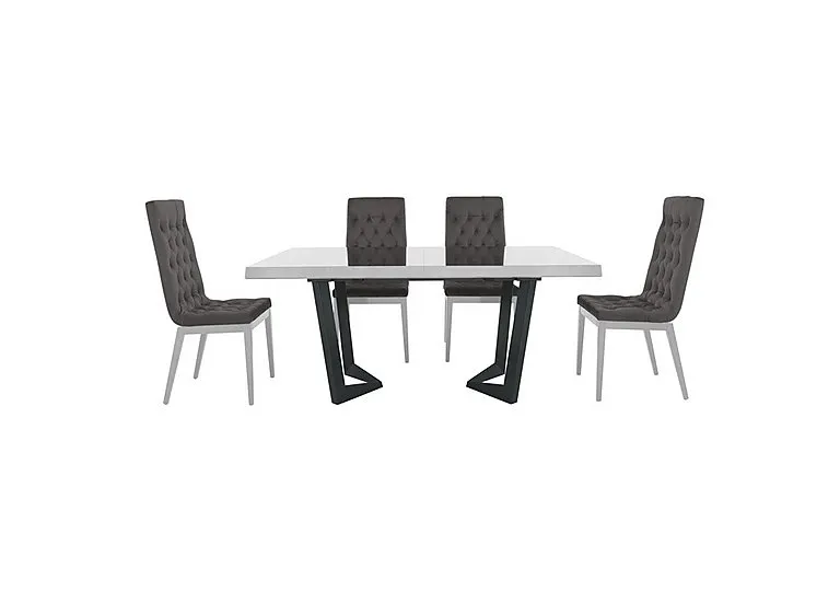 Palazzo 160cm Extending Dining Table in Glossy White with 4 Capitonne Buttoned Chairs - Scarlet Dark Grey