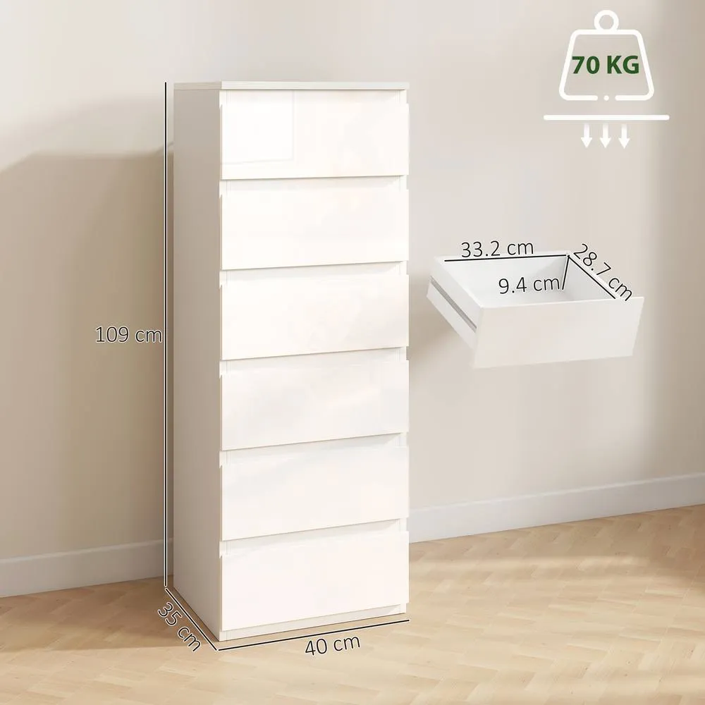 HOMCOM 6-Drawer Chest of Drawers for Bedroom, High Gloss White 3